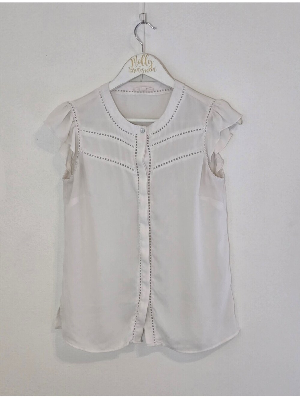 Cream Flowy feminine button down blouse delicate details